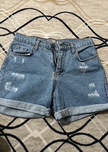 Kadın Gri Mavi Mini Denim Şort - Görsel 2