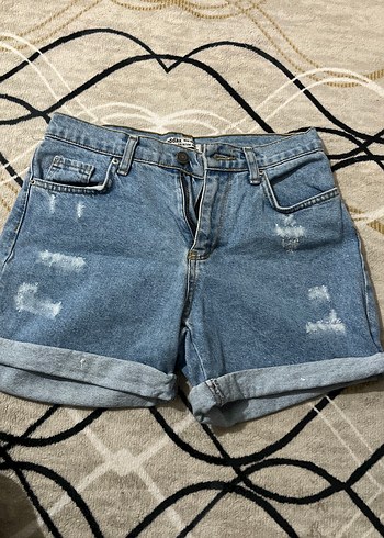 Kadın Gri Mavi Mini Denim Şort - Görsel 3