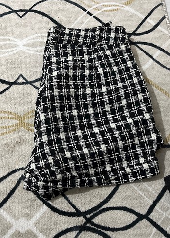 Kadın Ekose Örgü Mini Etek Siyah Beyaz - Görsel 2