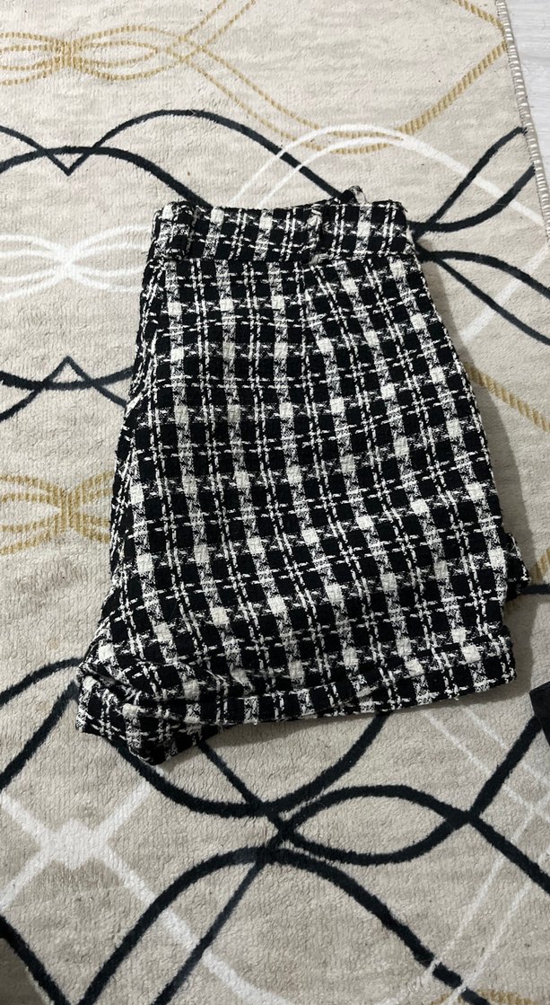 Kadın Ekose Örgü Mini Etek Siyah Beyaz - Görsel 2