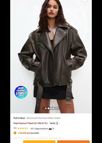 Pull & Bear Kemerli Biker Deri Ceket