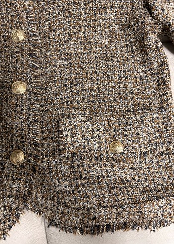 Kahverengi Gold Düğme Detaylı Tüvit Püsküllü Ceket  - Görsel 9
