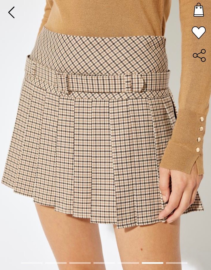 Bej-Kahverengi Ekose Pilili Kemerli Şort-Etek - Görsel 2