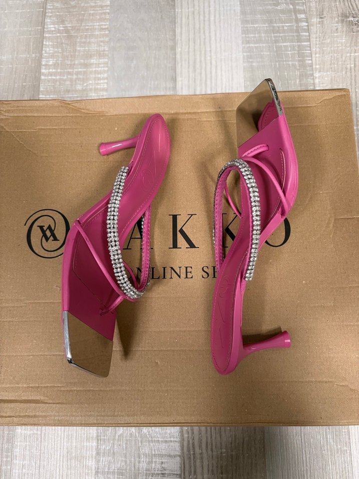 Mango Pembe Taşlı İnce Topuklu Sandalet  - Görsel 4