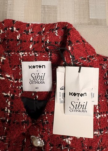 Kırmızı Ekose İnci Düğme Detaylı Tüvit Vatkalı Ceket - Görsel 6