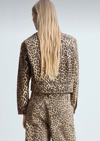 Mango Kahverengi Leopar Desenli Denim Ceket - Görsel 3