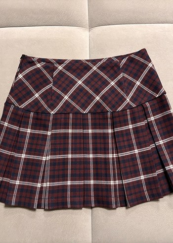 Bordo Ekose Pileli Etek  - Görsel 4