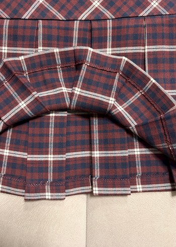 Bordo Ekose Pileli Etek  - Görsel 7