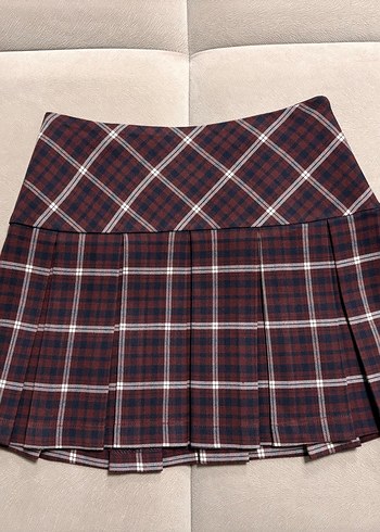 Bordo Ekose Pileli Etek  - Görsel 3