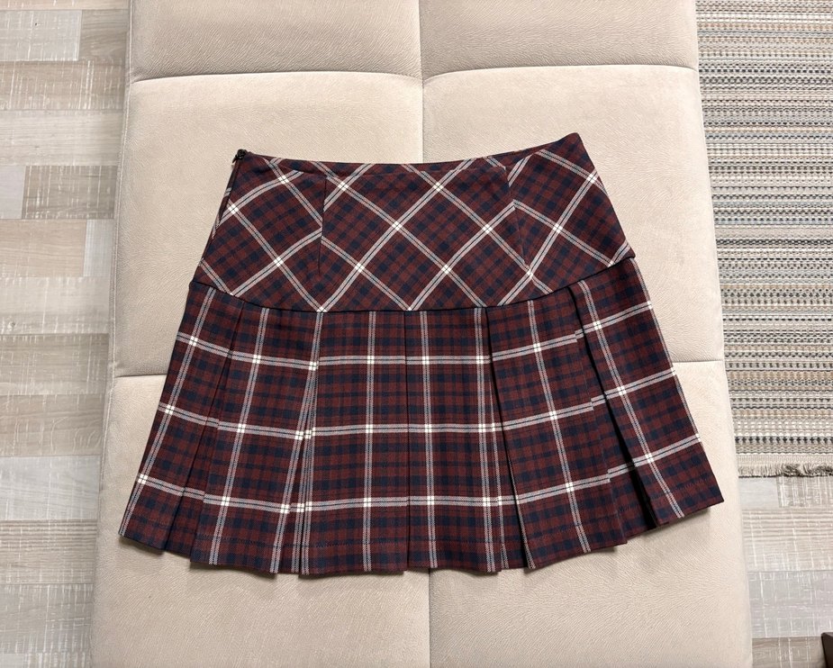 Bordo Ekose Pileli Etek  - Görsel 4