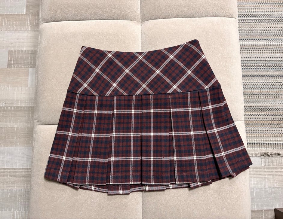 Bordo Ekose Pileli Etek  - Görsel 3