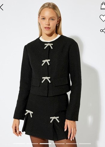 Siyah Fiyonk Detaylı Tüvit Ceket  - Görsel 2