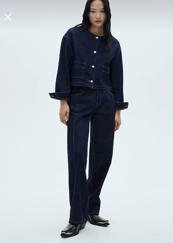 Mango Düğme Detaylı Lacivert Denim Ceket - Görsel 3