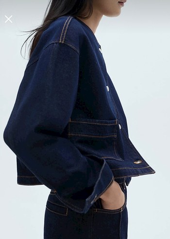 Mango Düğme Detaylı Lacivert Denim Ceket - Görsel 4