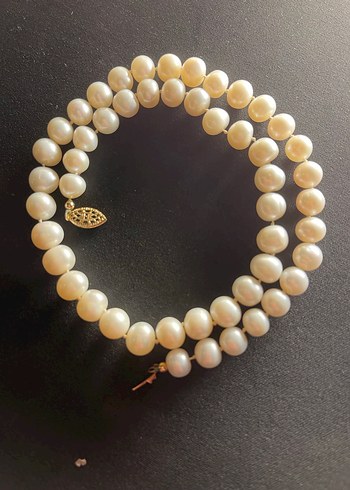 Gerçek Tatlı Su İncisi Kolye - 14K Altın Filigran Klipsli - Görsel 3