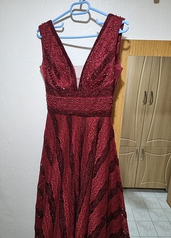 36 Beden bordo Renk Silver Prom Özel Seri Gece Elbisesi