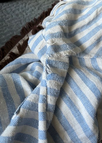 Mavi Çizgili Kısa Kollu şile bezi gömlek - Görsel 3