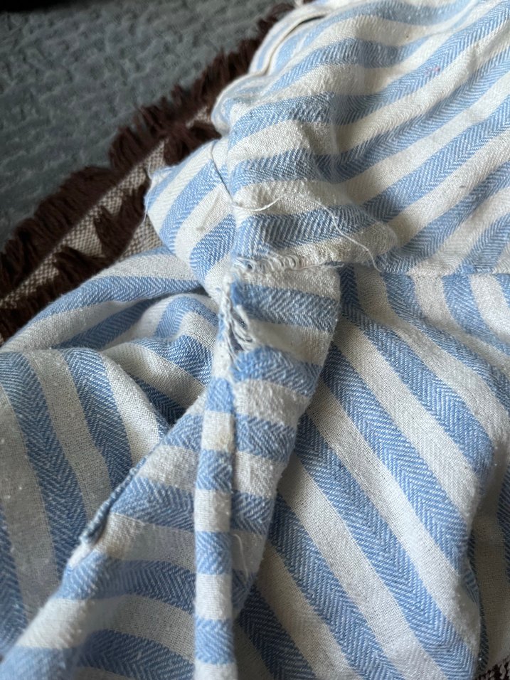 Mavi Çizgili Kısa Kollu şile bezi gömlek - Görsel 3