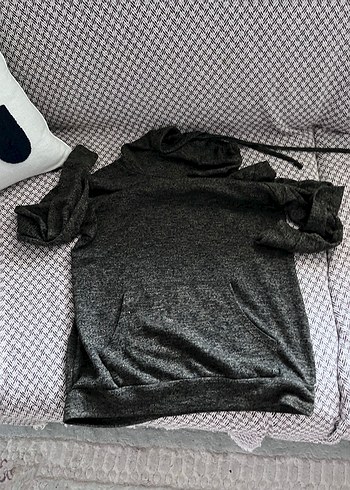 Gri Balıkçı Yaka Triko Kadın Sweatshirt - Görsel 2