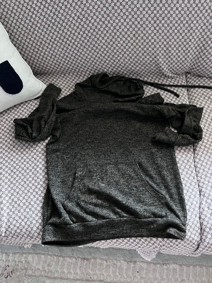 Gri Balıkçı Yaka Triko Kadın Sweatshirt - Görsel 2