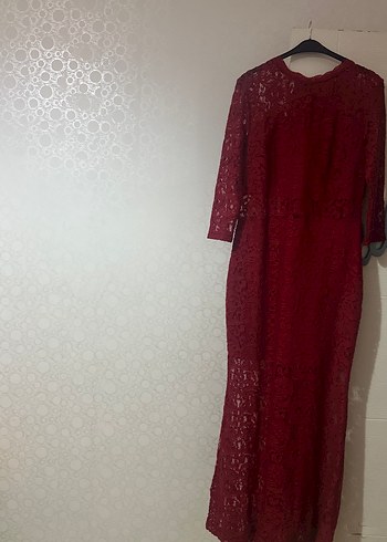 Kırmızı Dantel V Yaka Midi Elbise - Görsel 4