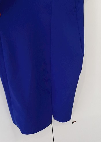 Mavi V Yaka Kolsuz Midi Elbise - Görsel 5