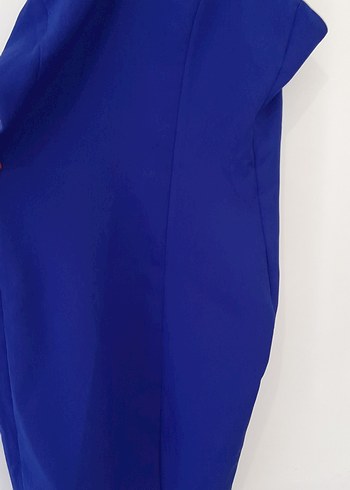 Mavi V Yaka Kolsuz Midi Elbise - Görsel 6