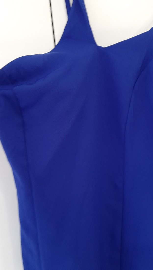 Mavi V Yaka Kolsuz Midi Elbise - Görsel 2