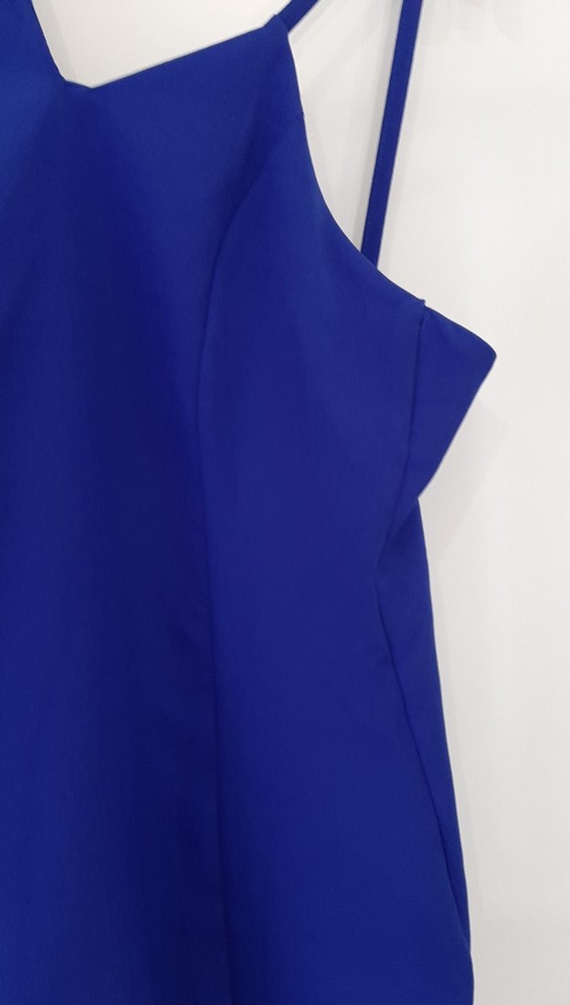 Mavi V Yaka Kolsuz Midi Elbise - Görsel 3