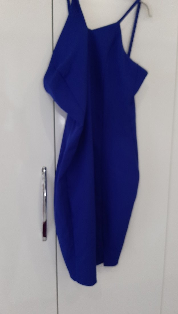 Mavi V Yaka Kolsuz Midi Elbise - Görsel 4