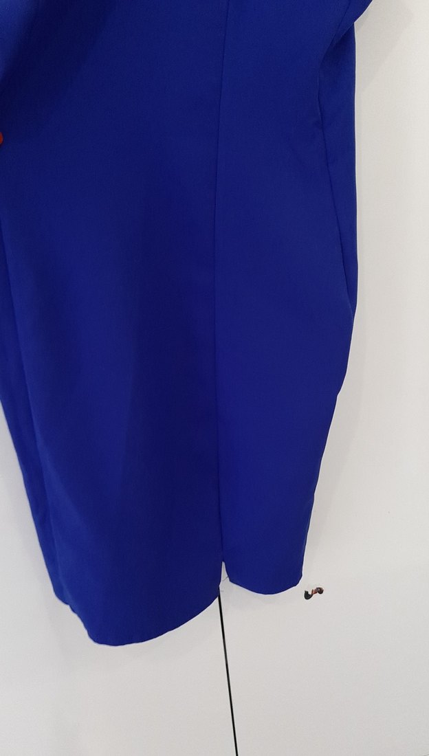 Mavi V Yaka Kolsuz Midi Elbise - Görsel 5