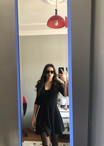 Mango Siyah V Yaka Uzun Kollu Mini Elbise