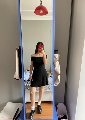 Siyah Straplez Mini Denim Elbise