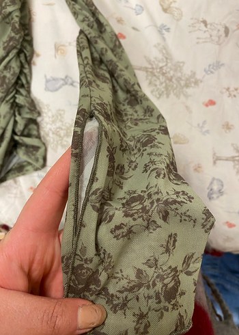 Kadın Haki Bohem Desenli Drapeli Bluz - Görsel 3