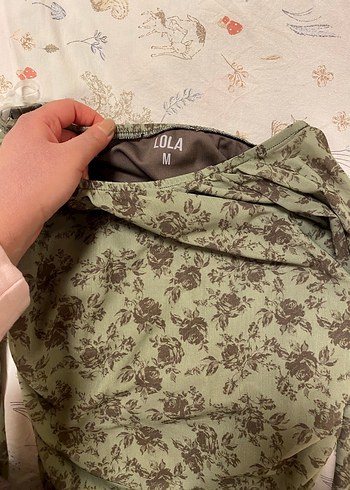 Kadın Haki Bohem Desenli Drapeli Bluz - Görsel 2