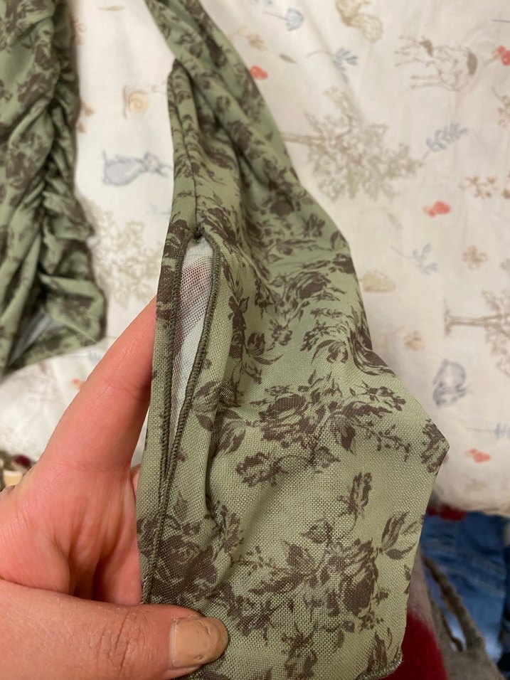 Kadın Haki Bohem Desenli Drapeli Bluz - Görsel 3