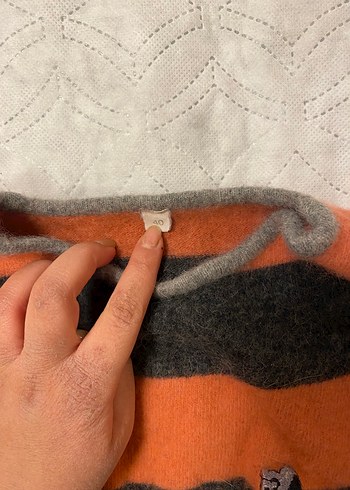 Gri Turuncu Çizgili Zebra Desenli Örgü Kazak - Görsel 2