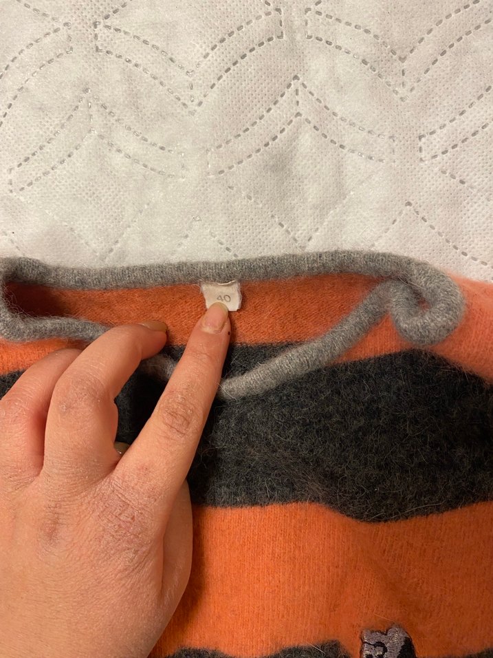 Gri Turuncu Çizgili Zebra Desenli Örgü Kazak - Görsel 2