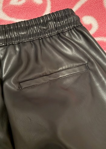 Siyah Deri Kadın Rahat Kesim Pantolon - Görsel 6