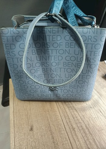 benetton Gri Mavi Desenli Kadın Omuz Çantası