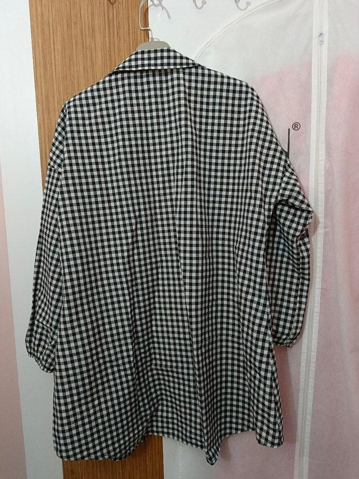 Gri Kareli Uzun Kollu Kadın Gömlek - Görsel 4