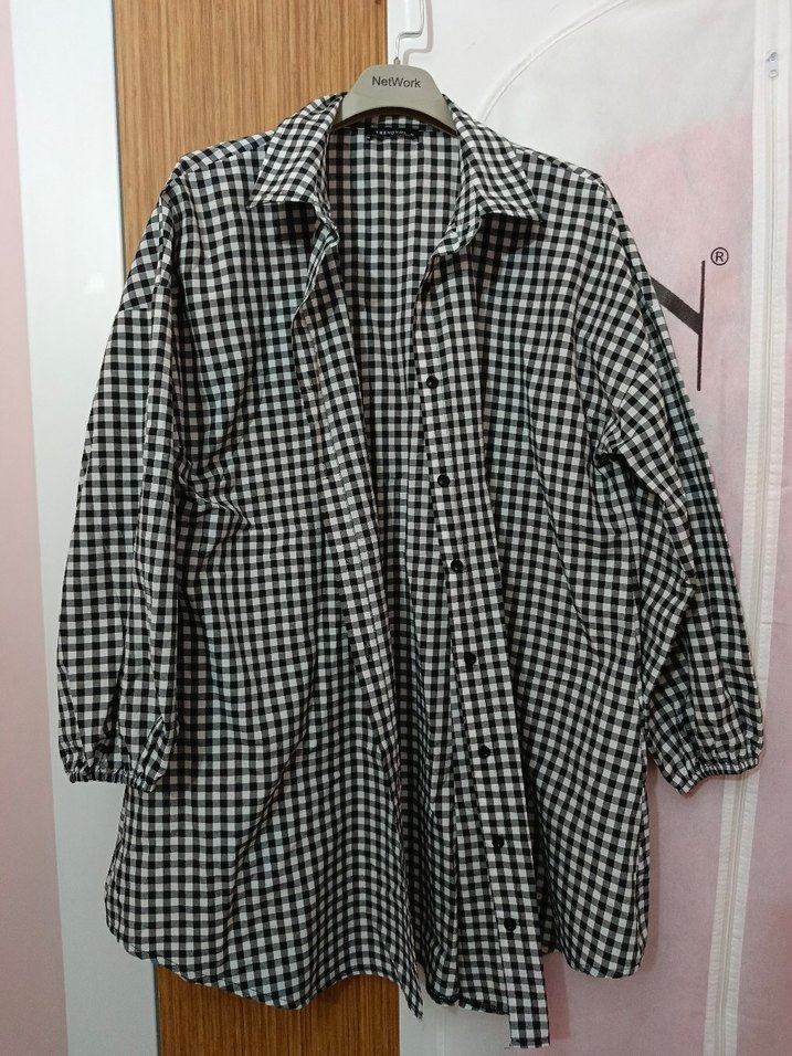 Gri Kareli Uzun Kollu Kadın Gömlek - Görsel 2