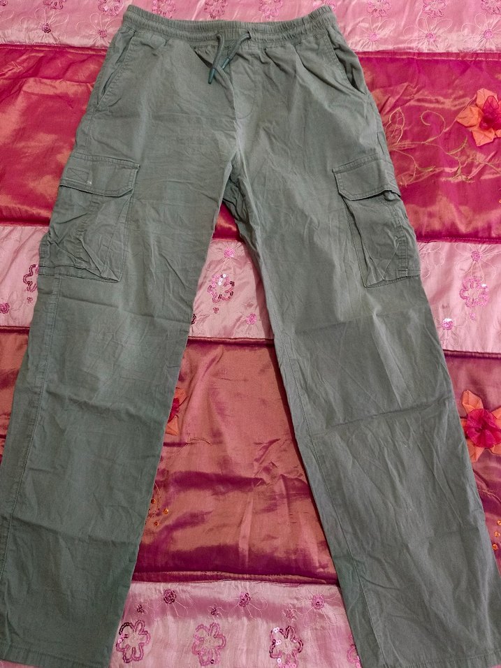 Gri Pamuklu Rahat Kesim Kemerli Kadın Pantolon - Görsel 5