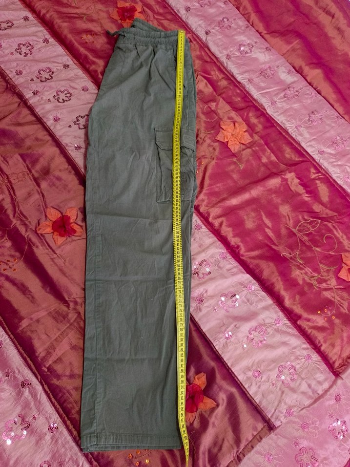 Gri Pamuklu Rahat Kesim Kemerli Kadın Pantolon - Görsel 4