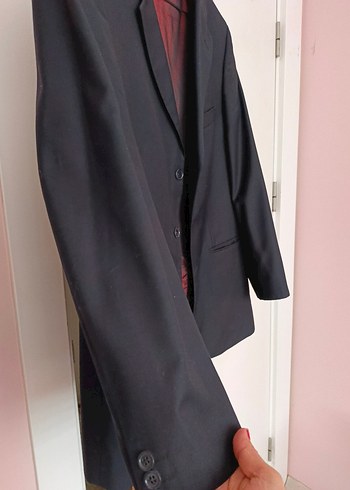 Düğmeli Klasik Lacivert Erkek Takım Elbise Ceketi - Görsel 8