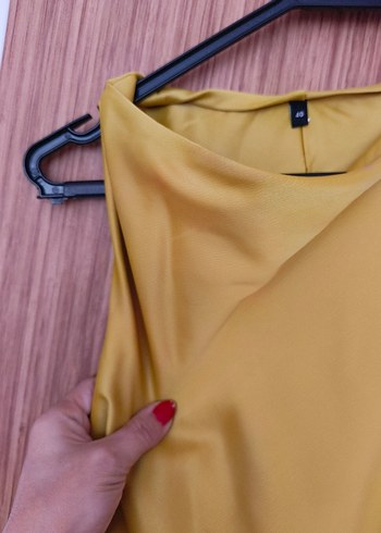 Sarı Drapeli Uzun Kadın Elbise - Görsel 5