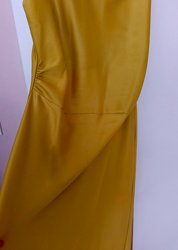 Sarı Drapeli Uzun Kadın Elbise - Görsel 6