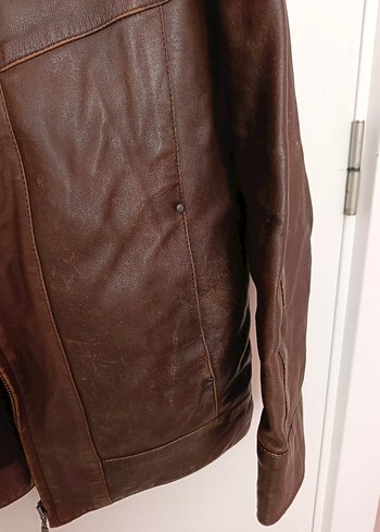 Kemer Detaylı Kahverengi Erkek Deri Ceket - Görsel 7