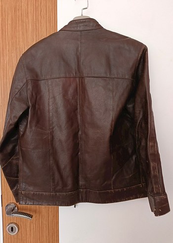 Kemer Detaylı Kahverengi Erkek Deri Ceket - Görsel 5