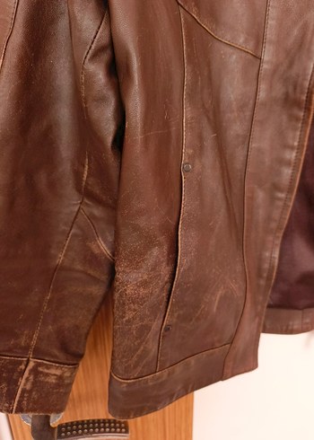 Kemer Detaylı Kahverengi Erkek Deri Ceket - Görsel 3